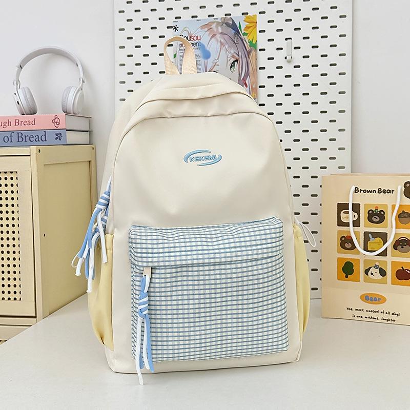 School bag ins fresh plaid candy color girl school bag junior high school casual versatile large capacity