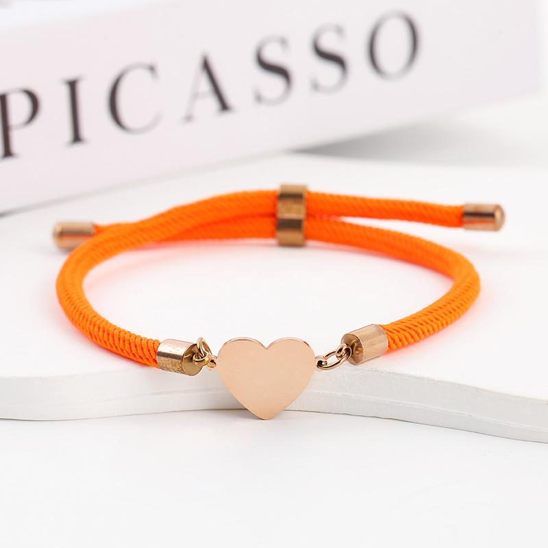 15mm Heart-Shaped Adjustable Stainless Steel Multi-Color Milan Rope Bracelet with Blank UV Laser Printing Surface