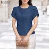 ZANZEA Women Summer Round Neck Casual Short Sleeve Blouse