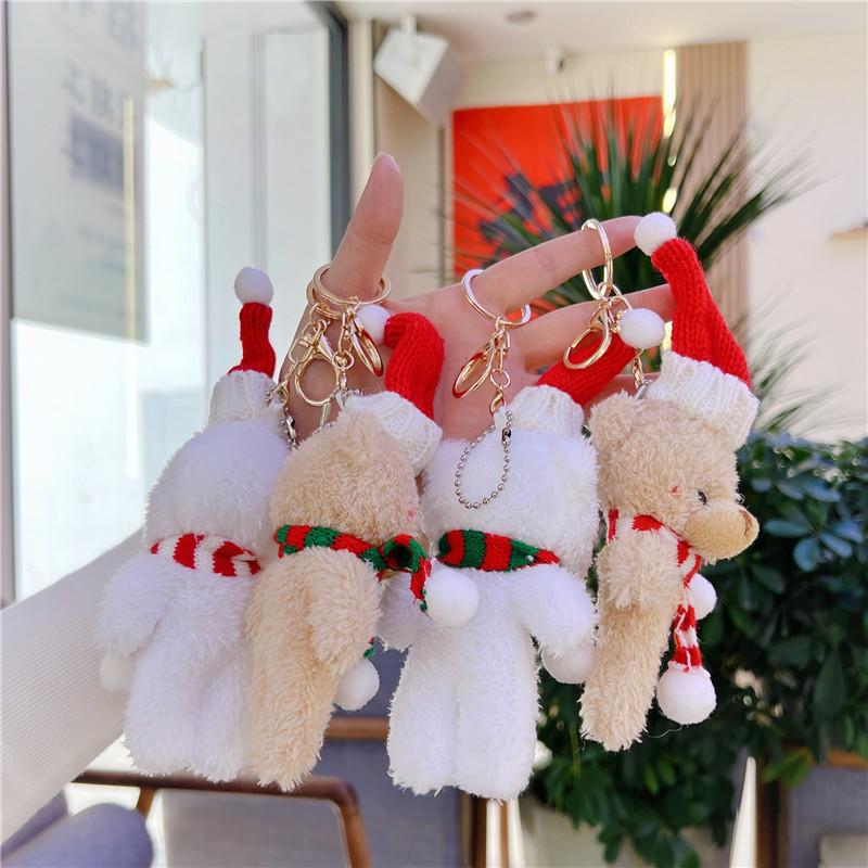 1Pcs Xmas Home Decoration Kawaii Plush Bear Doll Christmas Tree Pendant Soft Mini Bear Cute Doll Keychain Kids Christmas Gift