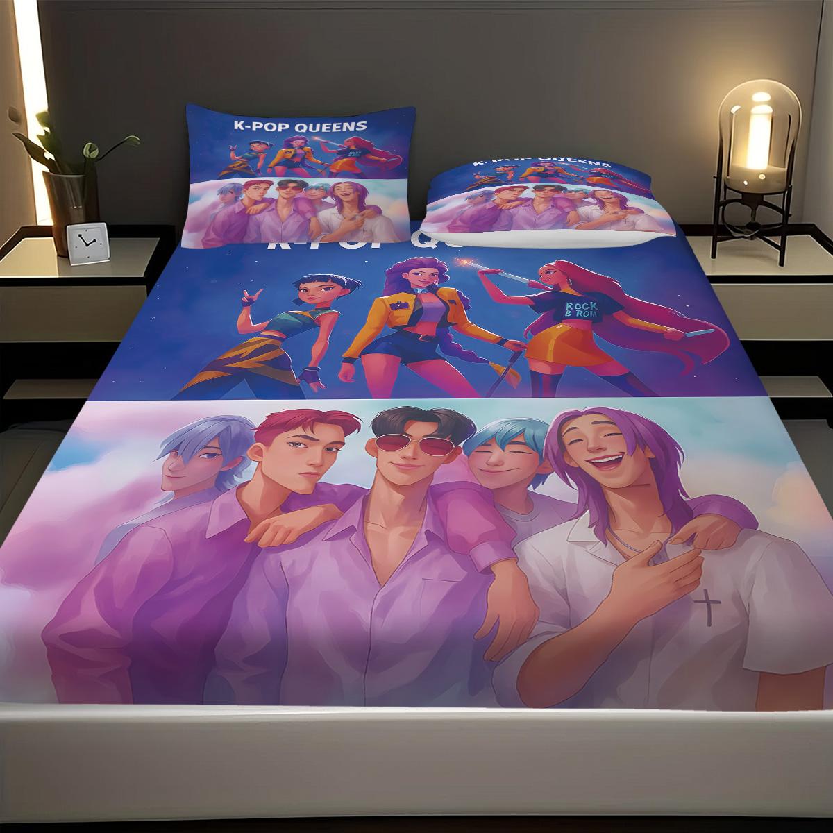 

3 шт. K-Pop Охотники на демонов Принт Бесшовный Комплект простыней Разные размеры Мягкое покрывало для кровати Декор для спальни Машинная стирка 90x191cm