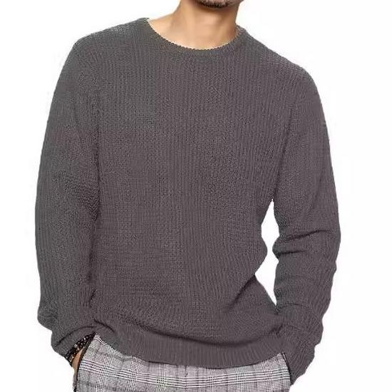 Suéter Masculino Casual Gola Redonda Manga Longa Tricô Solto