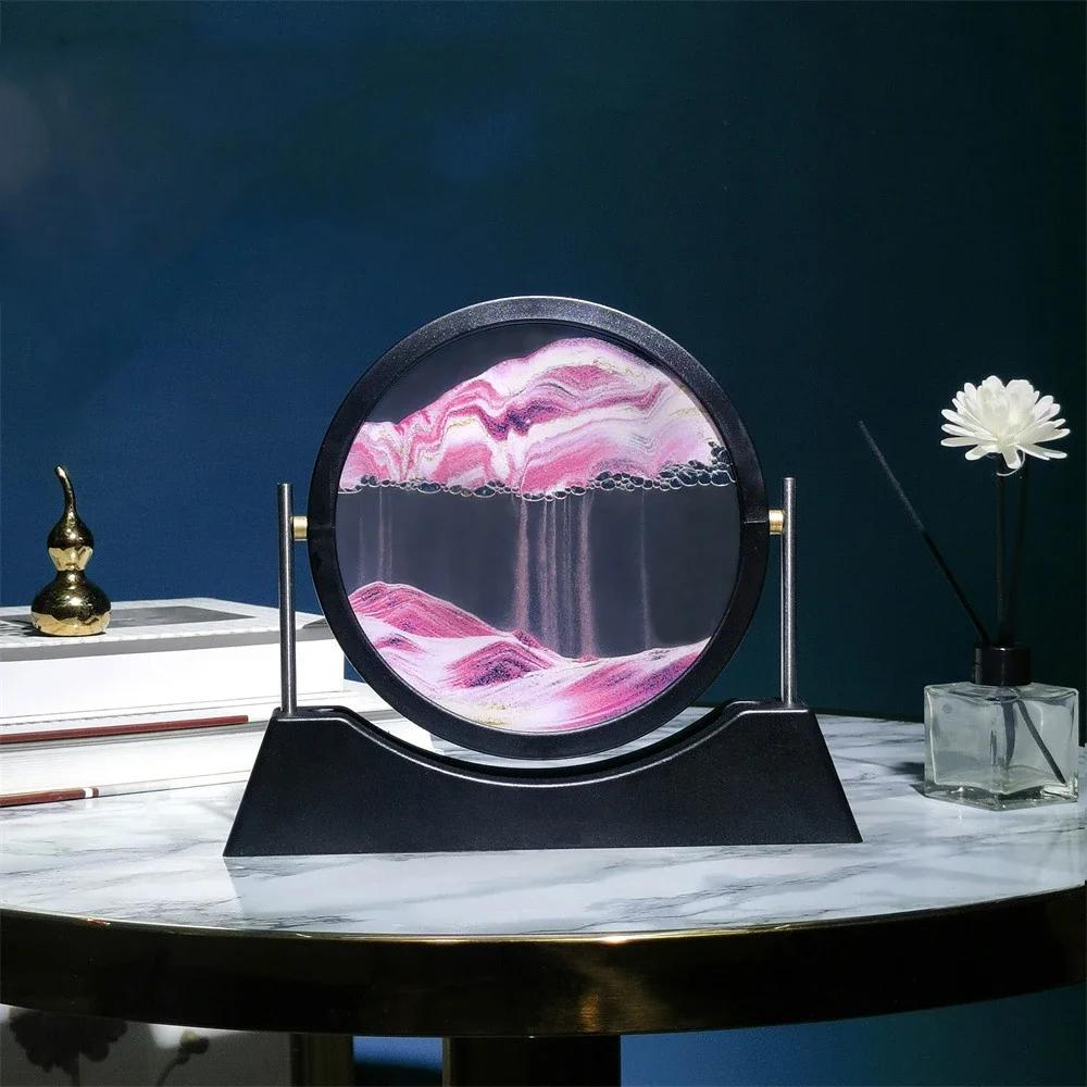 Rotatable Sandscape Moving Sand Art Picture Flowing Sand Painting Round Glass Quicksand 3D Hourglass Office Home Decor Gifts