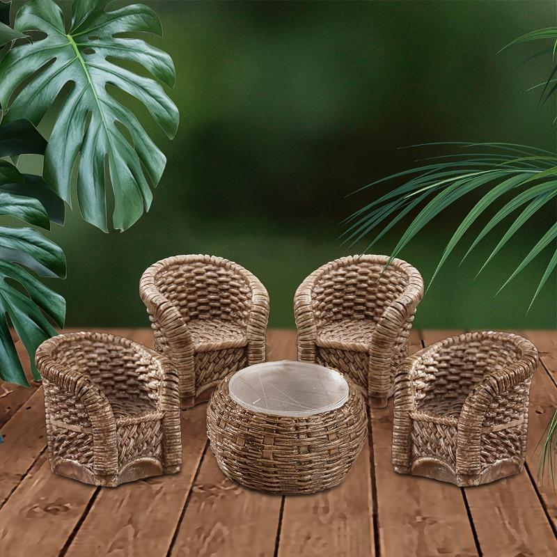 Bamboo Woven Furniture Resin Ornaments Handicrafts Creative Home Decor Accessories 1 Table+4 Chairs