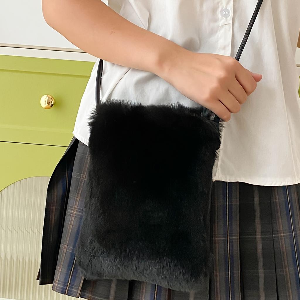 Chic Solid Color Plush Crossbody Bag Soft Foldable & Detachable Strap Perfect for Women's Shopping & Casual Holiday Parties Ideal Christmas Gift