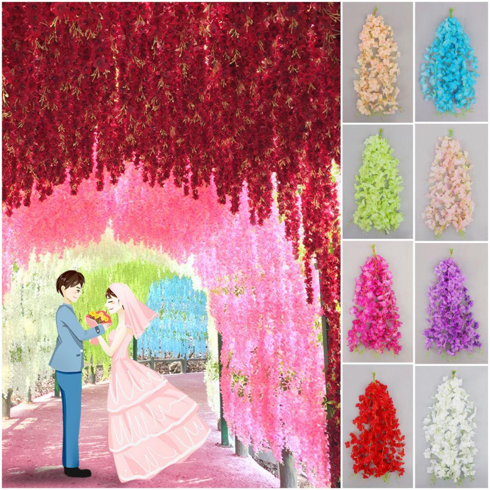 10PCS Multicolor Vine Wreath Silk Petals Flower Vine Garland Silk Flowers String  Scene Ornament