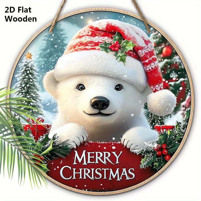 

Рождественская деревянная табличка с очаровательным узором белого медведя - Круглая табличка Navidad для входной двери, настенный декор - Идеальное рождественское украшение 20cm/7.87in белый