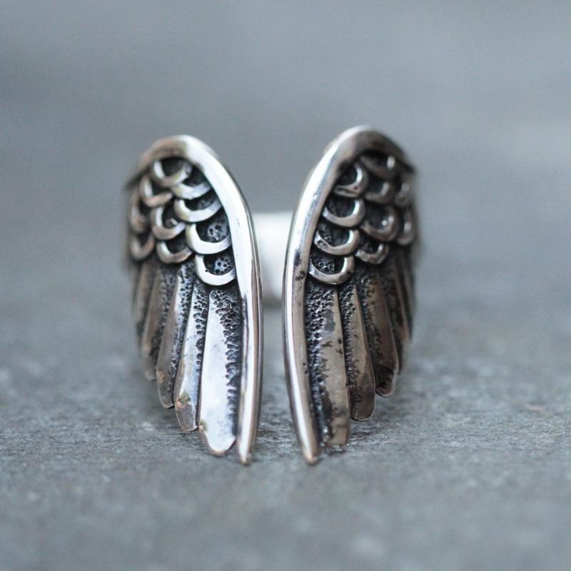 Double Fair Angel Wings Open Rings For Women Vintage Style Antique Zinc Alloy Color Adjustable Finger Ring Fashion Zircon