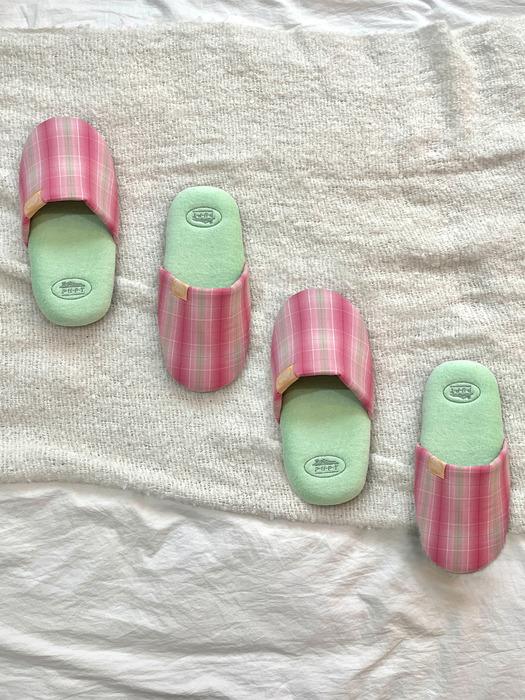 pouppet Cutie Check Room Shoes (Pink check + mint) M size (220-250) M (220-250) + Gift Package (600 won)