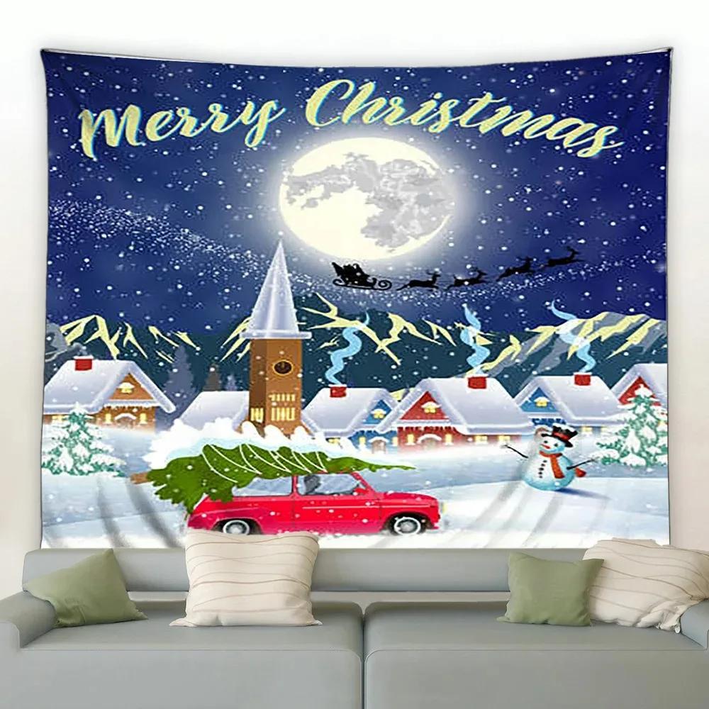 Christmas Cartoon Style Tapestry Bedroom Living Room Home Christmas Decoration Tapestry