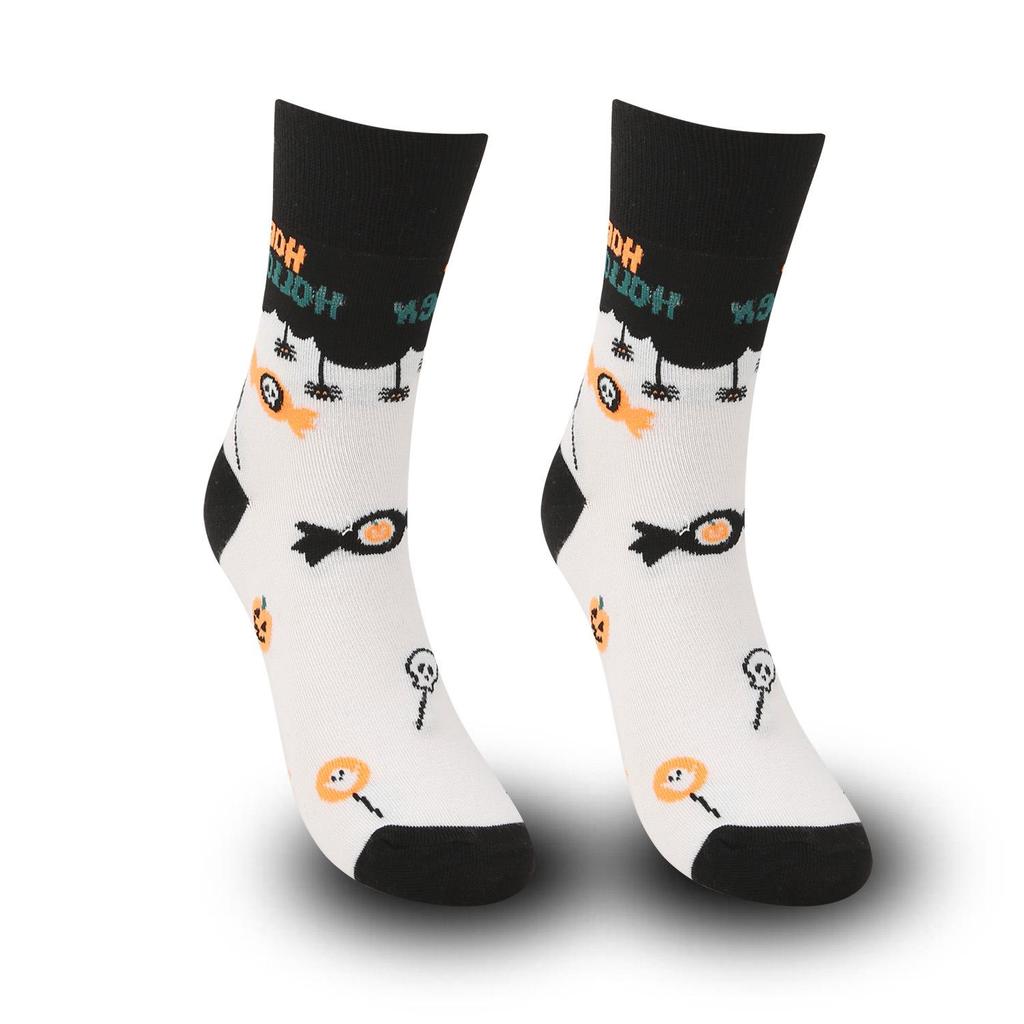 Plus Size Halloween Pumpkin Witch Funny Casual Mid-Calf Socks for Men & Women