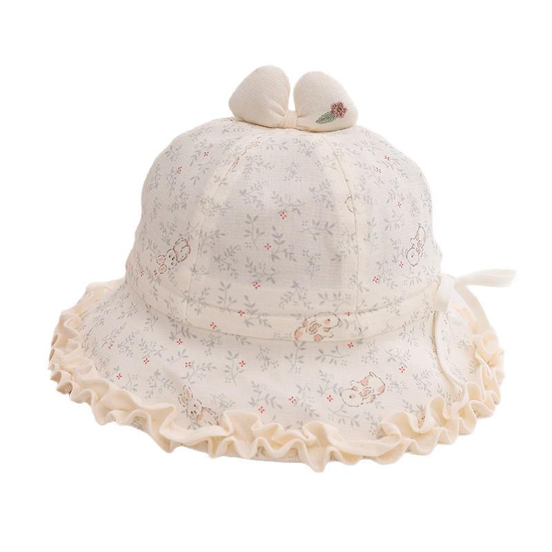

Spring Floral Princess Baby Sun Hat with Lace Trim Pink Floral Bunny Wide Brim