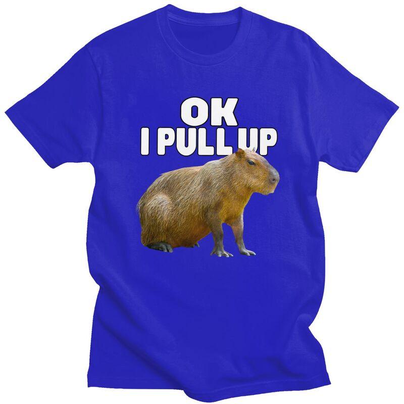Custom Cool Ok I Pull Up Capybara T Shirt Men Short Sleeve Pure Cotton Tshirt Casual Tee Tops Fashion Tshirts