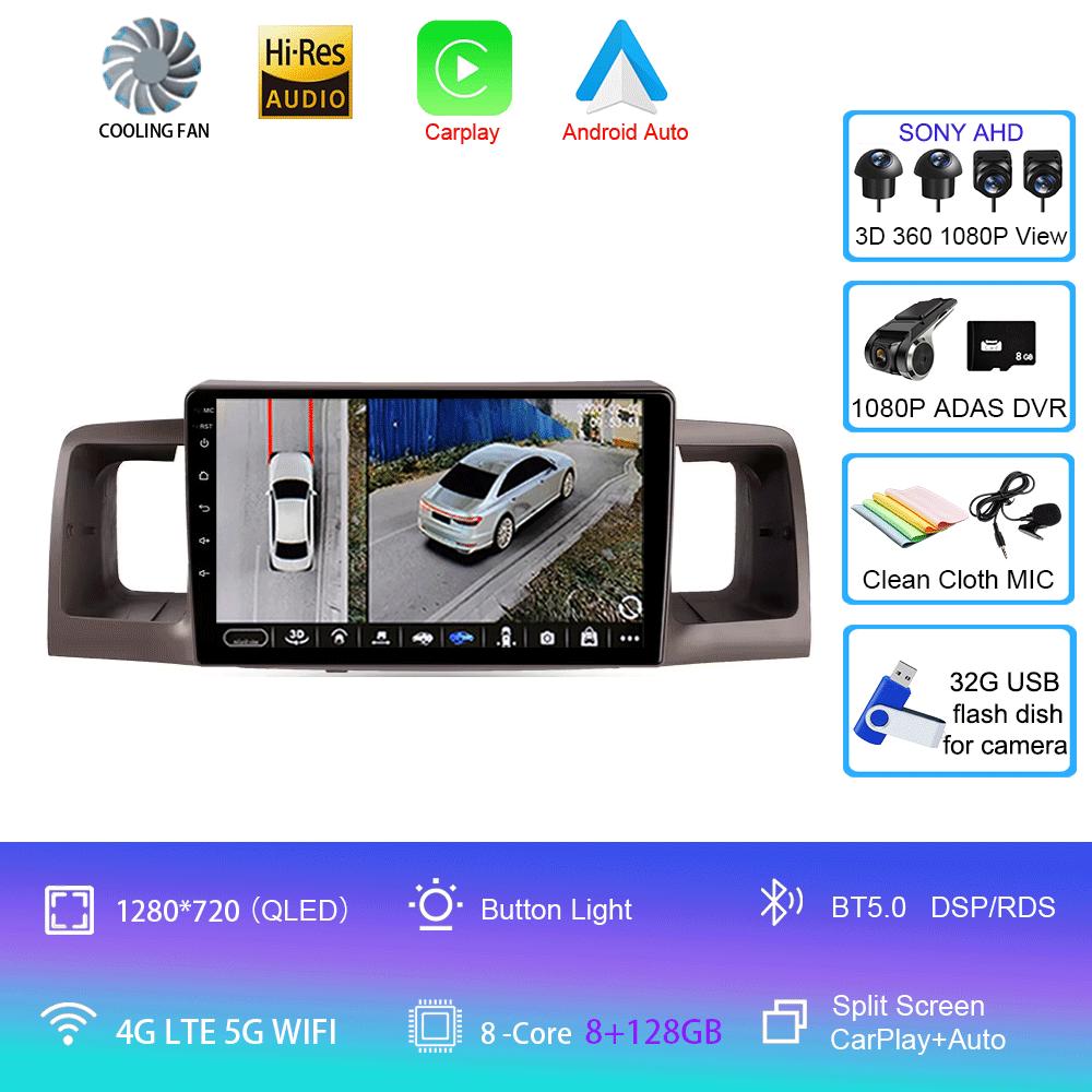 For Toyota Corolla E120 2000 - 2004 Car Radio Android 14 Carplay Multimedia Navigation Video DVD Autoradio Stereo 2din 4G+wifi