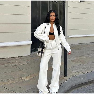 Casual Zipper Sweatshirt Hosen Set Frauen Einfarbig Oansatz Bomber Jacke Lose Spitze-up Hohe Taille Hose 2025 Frühling Herbst neue Dame Anzüge
