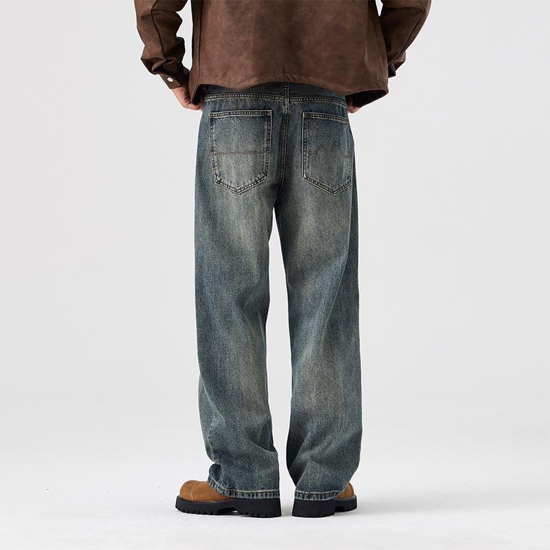 Washed Old Jeans Men's Autumn New Style Retro Loose Floor Wide-leg Straight Pants