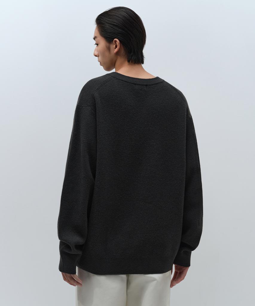 MUSINSA STANDARD [Victoria Wool] Minimal Ribbed V-Neck Knit [Dark Gray]