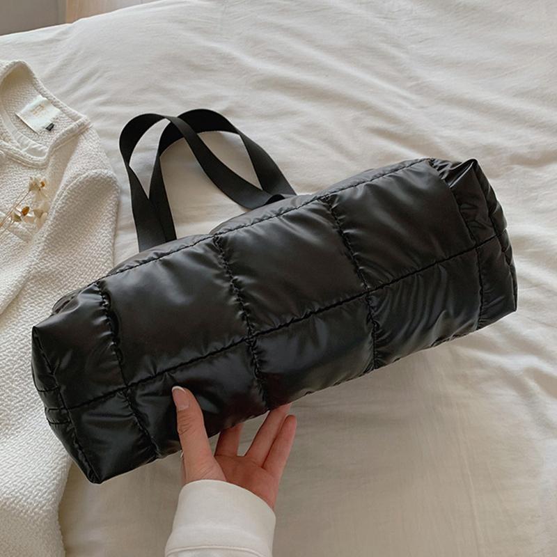 Ladies Tote Handbags Large Capacity Cotton Padded Shopping Bag Rhombus Portable Handbag Quilted Solid For Leisure Travel