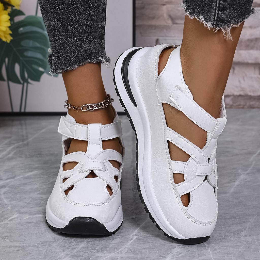 Große Sport-Stil Tasche Kopf Sandalen Damen 25 Dicke Sohle Hohl Klettverschluss Mode römische Freizeitschuhe