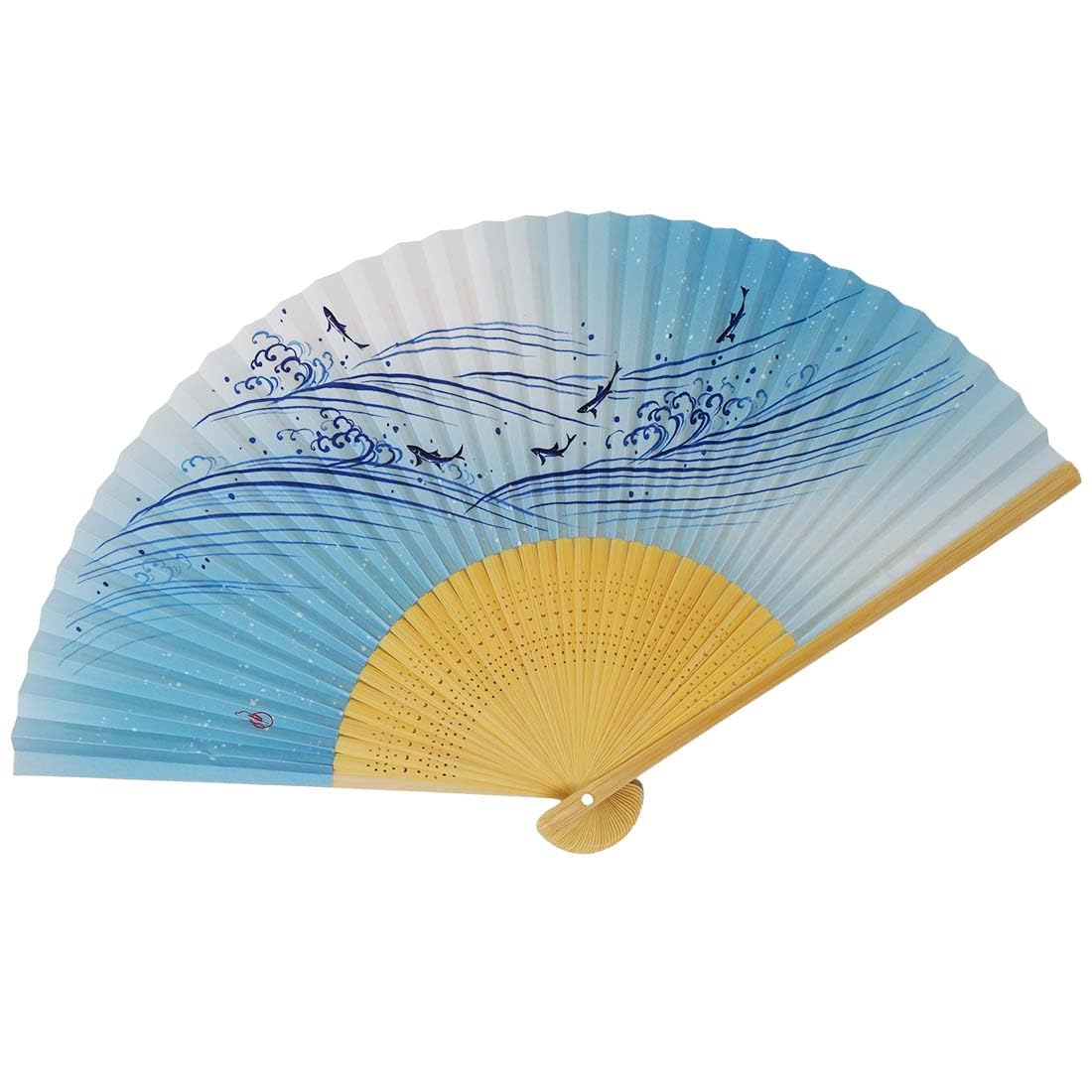 

Белый бамбуковый мужской веер с изображением средней силы потока воды и сладкого аю, резьба, ароматный, синий