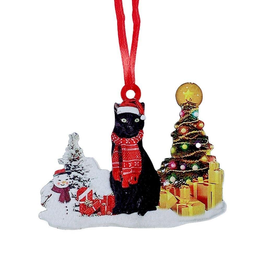Wooden Cat Christmas Tree Pendant Snowman and Cat Christmas Decoration  Christmas Party