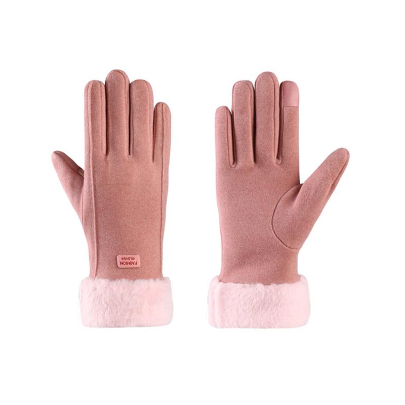 Gants d'hiver épais en peluche pour femmes, mode chaude en daim, gants d'extérieur pour dames, gants de conduite à écran tactile, mitaines de cyclisme de sport