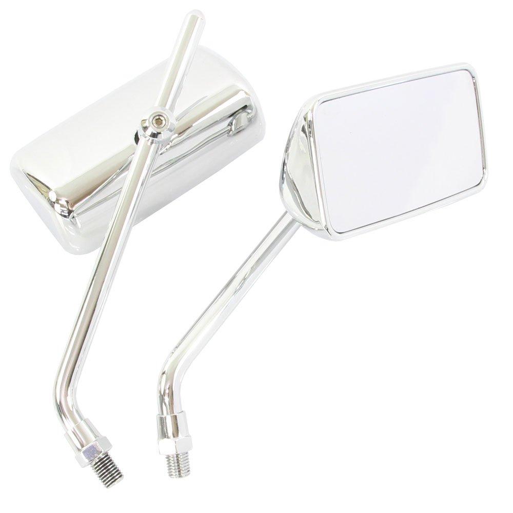 Universal Chrome Plated Square Mirrors with 10mm and 8mm Mounting Harley and Thread Adapters Set of 2 Screws, Brackets, Right-Hand Left-Hand Included,
