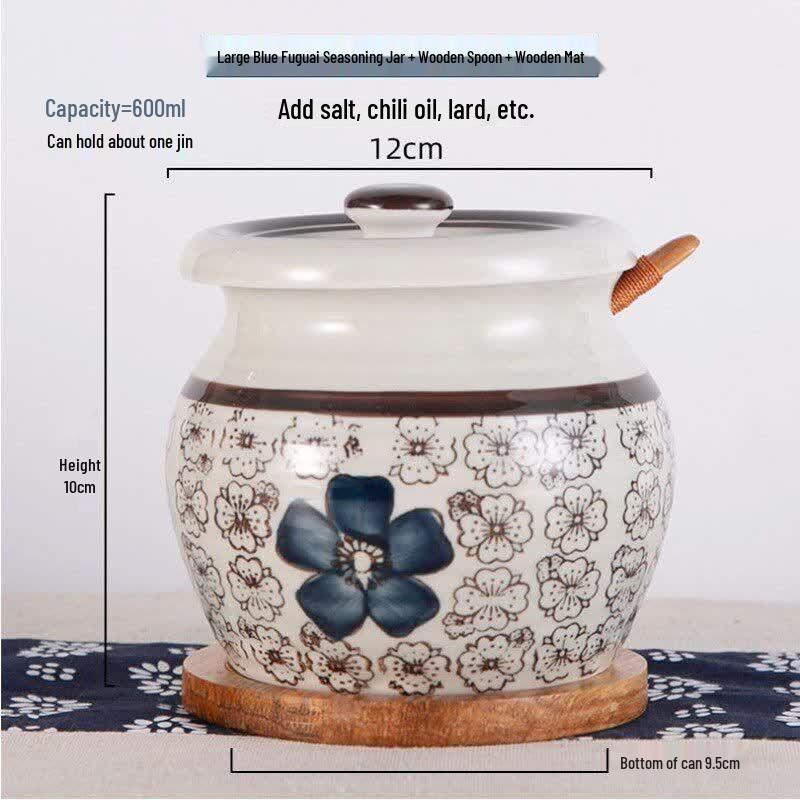 Qiwei Japanese Style Four Seasons Ceramic Condiment Jar