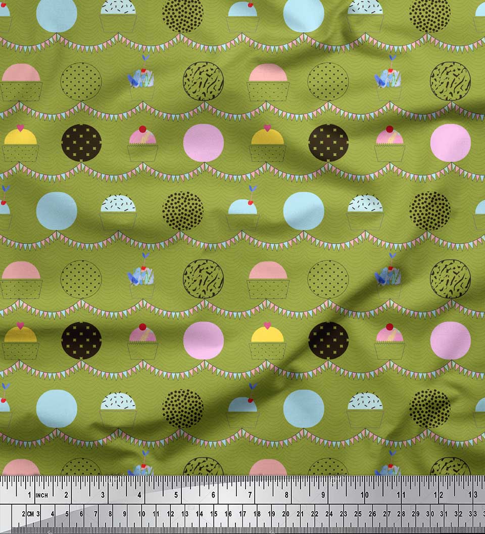 

Тканина Soimoi Blue Japan Crepe Satin Тканина для печива та кексів з харчовими принтами, метр 42 дюйма 42 Inch Wide - Poly Crepe зелений