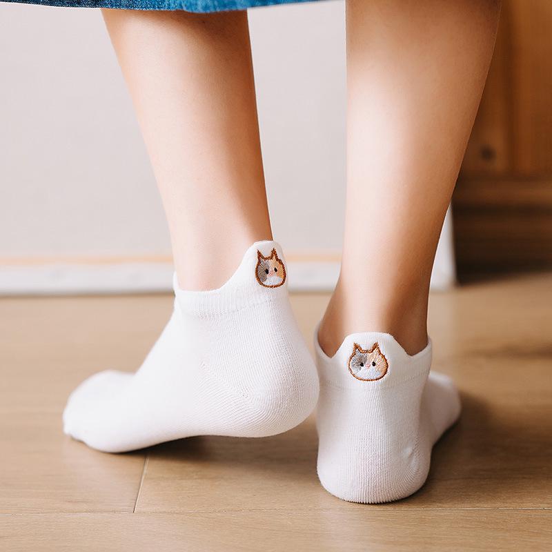 Women's 3D Embroidered Cat Cotton Ankle Socks