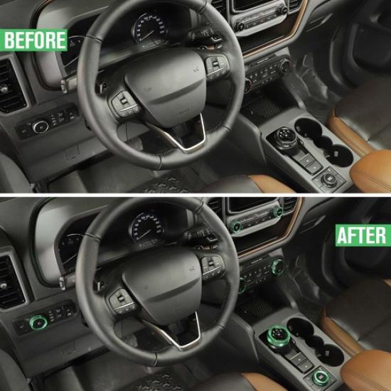 7x Green AC Radio 4WD Switch Ring Covers For Ford Bronco Sport + Accessories