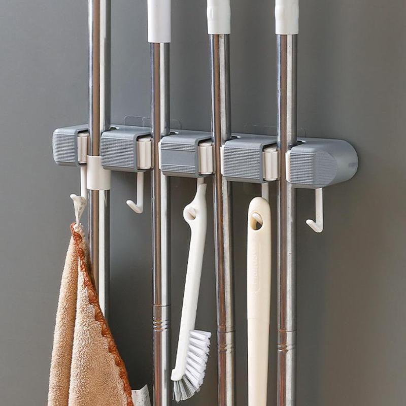 Suporte de esfregão de parede Suporte de vassoura multifuncional Prateleira de armazenamento de cozinha em casa Banheiro Tubo de sucção pendurado Ganchos sem rastros