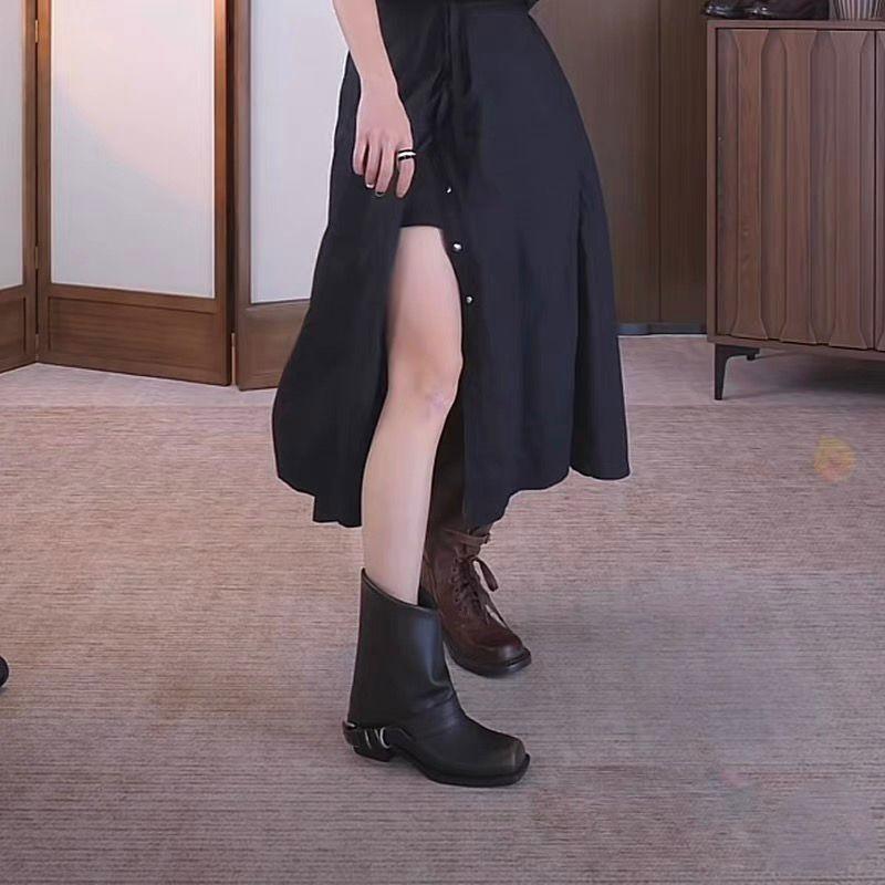 Women's Autumn Ankle Boots Fashion Plus Size 43 Comfort Booties Women Chunky Heels Belt Buckle Roman Boots