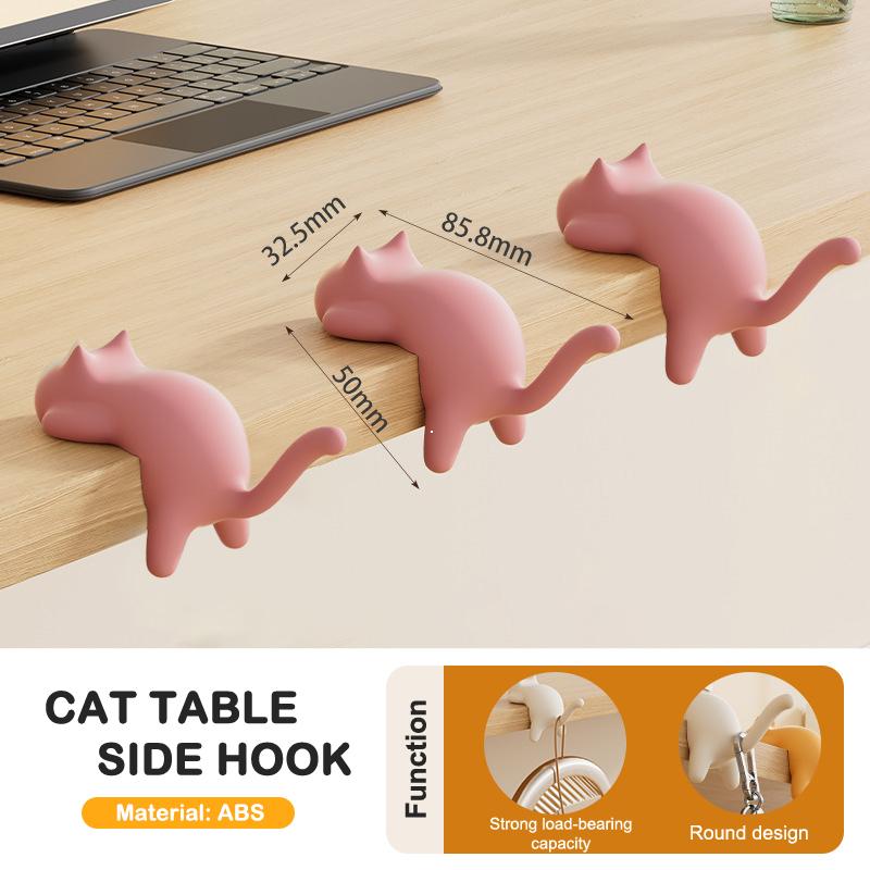 3Pcs Cute Portable Cat Bag Hook Hanger Table Hook Handbag Backpack Travel Bag Organizer Holder Home Office Decor Desk Side Hooks