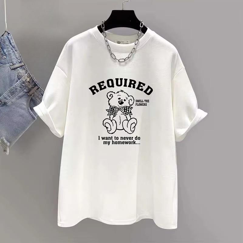 

2026 summer new Fashion Tshirt Little Bear Print Top Tee Summer Casual Short Sleeve Tshirt Unisex Pure Cotton Pullovers 4XL