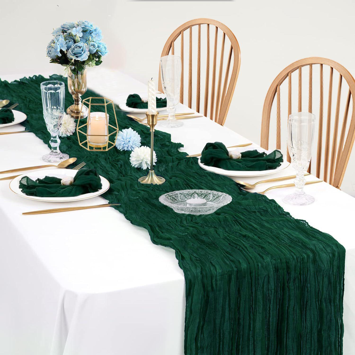 

Boho Cheesecloth Table Runner, Gauze Cheese Cloth Rustic Sheer Table Runners for Wedding Party Bridal Shower Birthday Decoration 90x180cm темно-зеленого