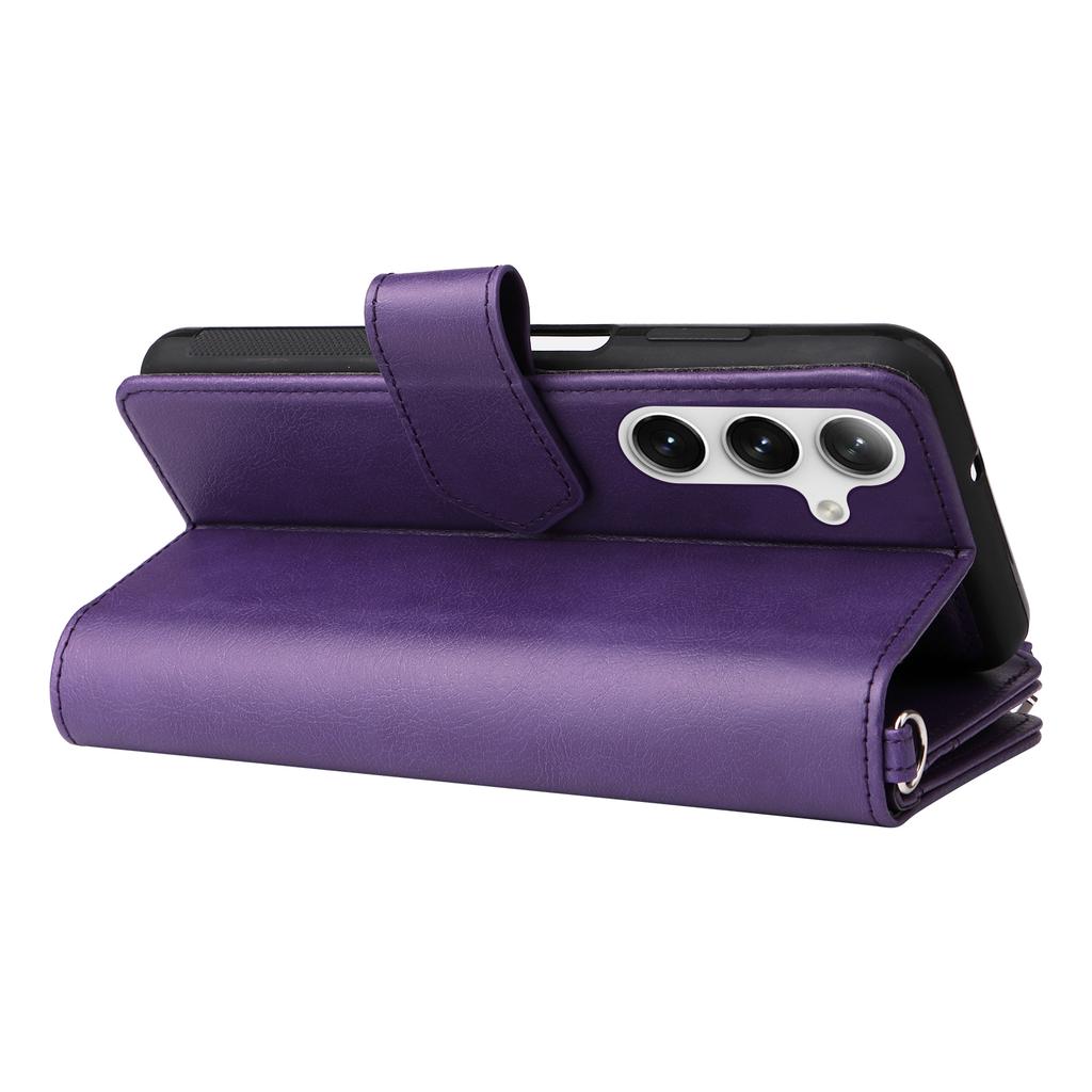 For Samsung Galaxy S25/S24 Magnetic Leather Case Mobile Cover with Detachable Zipper Wallet Strap