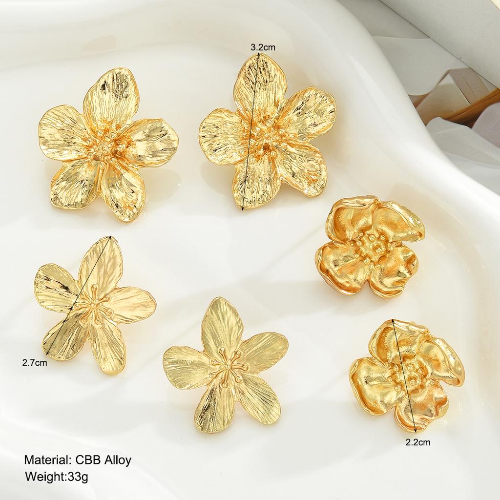6 Piece Fashion Metal Flower Earrings Set Jewelry Women Trendy Shiny Daily Party Accessory Decorative Gift Idea For Her