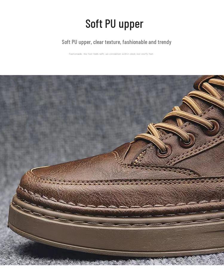 Men's Winter High-Top Plush-Lined Leather Boots - Trendy Casual Martin Snow Boots