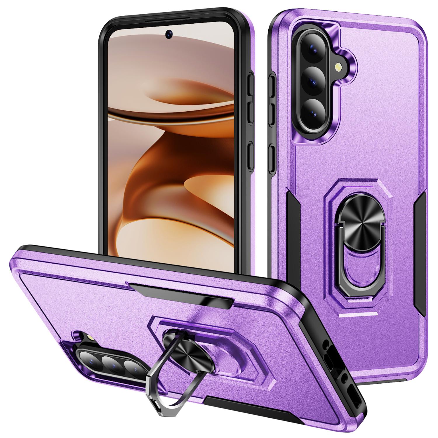 

Чехол для Samsung Galaxy A56 5G, военный класс, кольцо-подставка, PC+TPU чехол для телефона Purple/Black