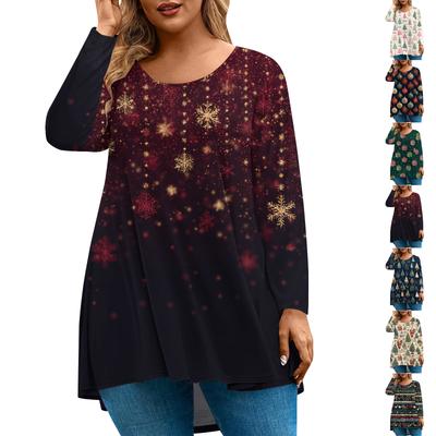 Women's Fashionable Casual Long Sleeved Plus Size  Print Top Plus Size Floral Print Top