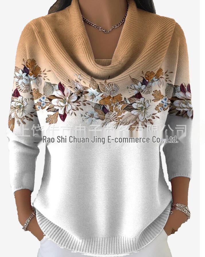 2025 European & American 3D Digital Print Loose Knit Sweater for Autumn & Winter