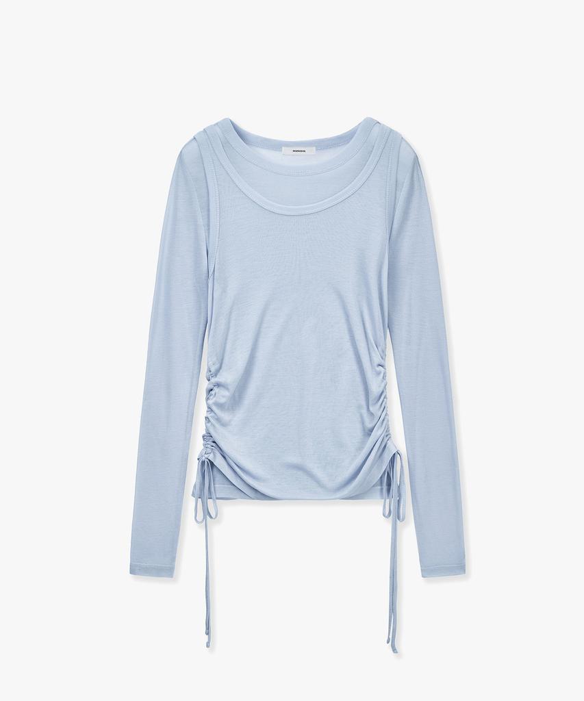 MONGDOL [Set] Side Shirred Layered T-Shirt Sky Blue Mdts067Skyblue