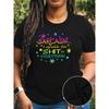 Medium Stretch Machine Washable Casual Top Satirical Pattern T-shirt Bold Letter Print Star Bright Blue Crew Neck T-shirt