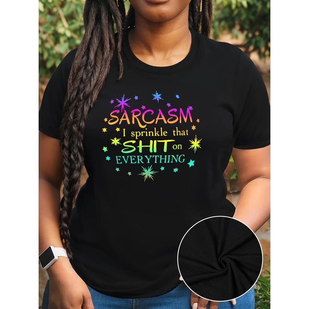 

Medium stretch machine washable casual top satirical pattern T-shirt Bold letter print star bright blue crew neck T-shirt M