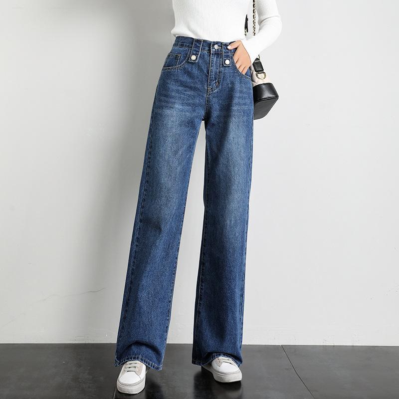 High-waisted Elastic Straight-leg Jeans Woman