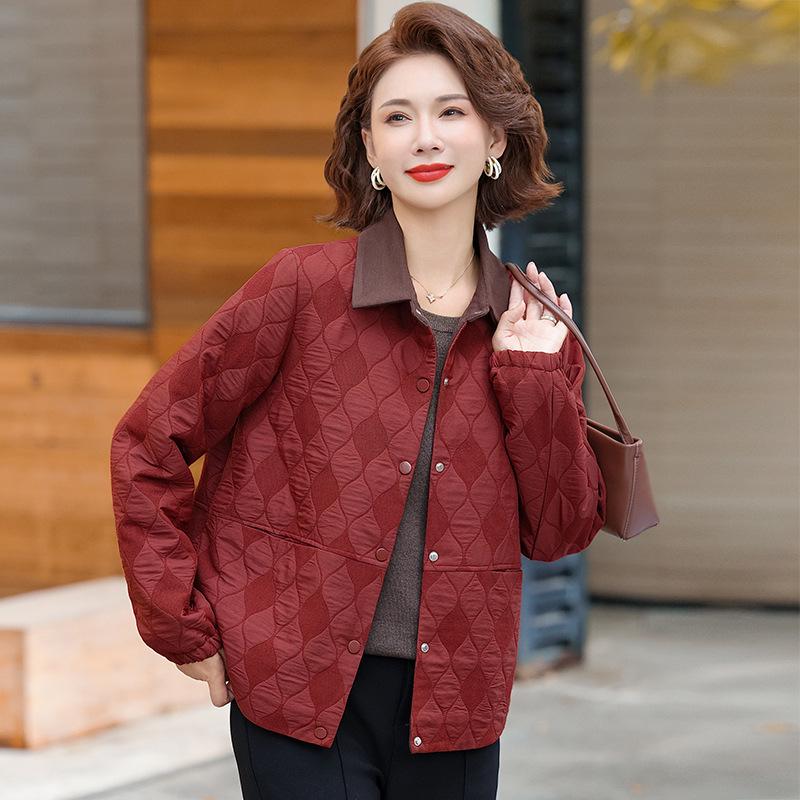 

Spring & Fall Stylish Lapel Jacket for Middle-Aged Women - Diamond Pattern Top 5XL (150-165 lbs) вино красного