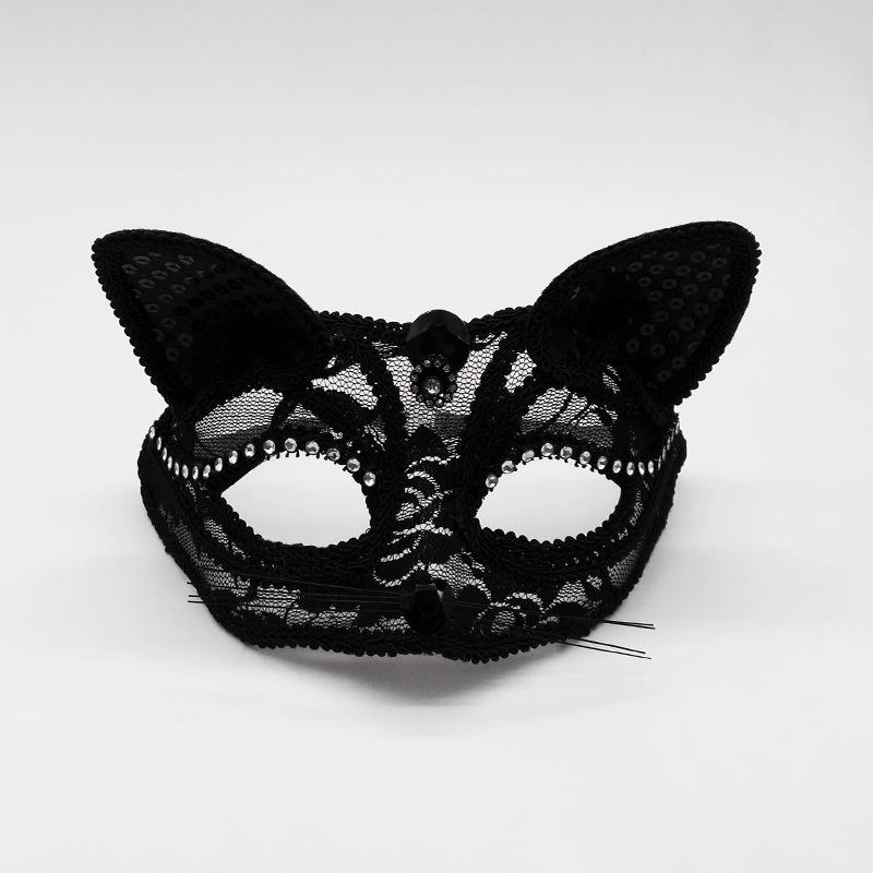 Halloween Lace Mask Half Face Female Masquerade Cosplay Animal Cat Face Black Mask