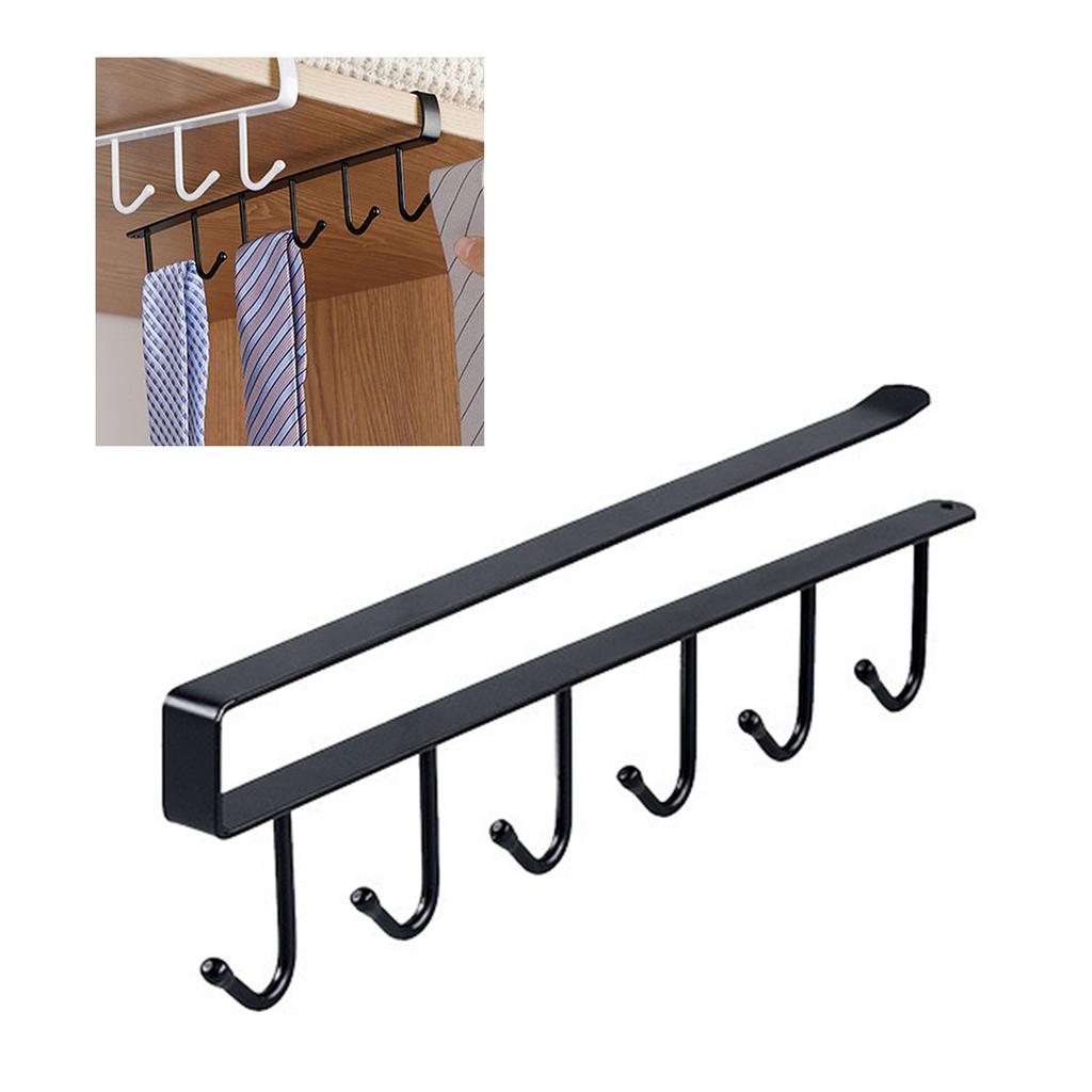 6 Hooks Under Cabinet Hangers No Drilling Under Cabinet Mug Holder Rack Multifunctional Iron Hook
