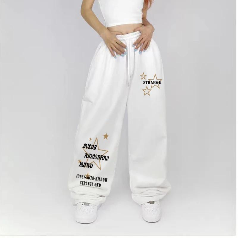 

Letter Print Wide Leg Pants Women New Woman Trousers Y2K Streetwear Summer Women s Sport Pants with Drawstring Korean Fashion XS белый